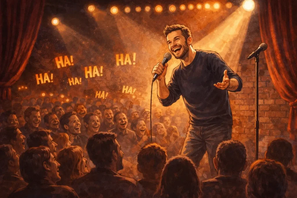 Komiker på scene